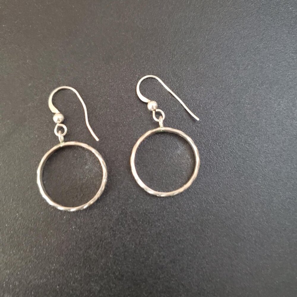 Sterling Silver Circle Drop Hoop Earrings - Picture 3 of 5